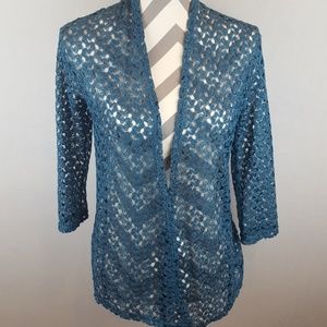 Vintage Look Dark Teal Blue Lace Crochet Jacket